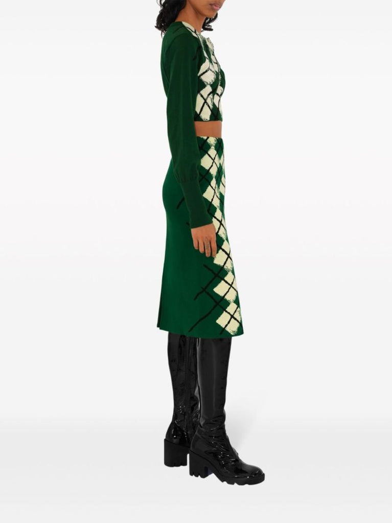 Green Argyle-knit Pencil Skirt