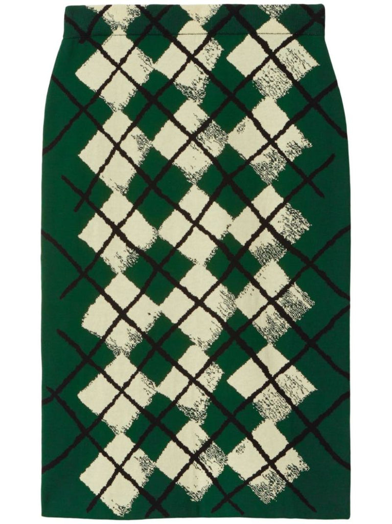 Green Argyle-knit Pencil Skirt