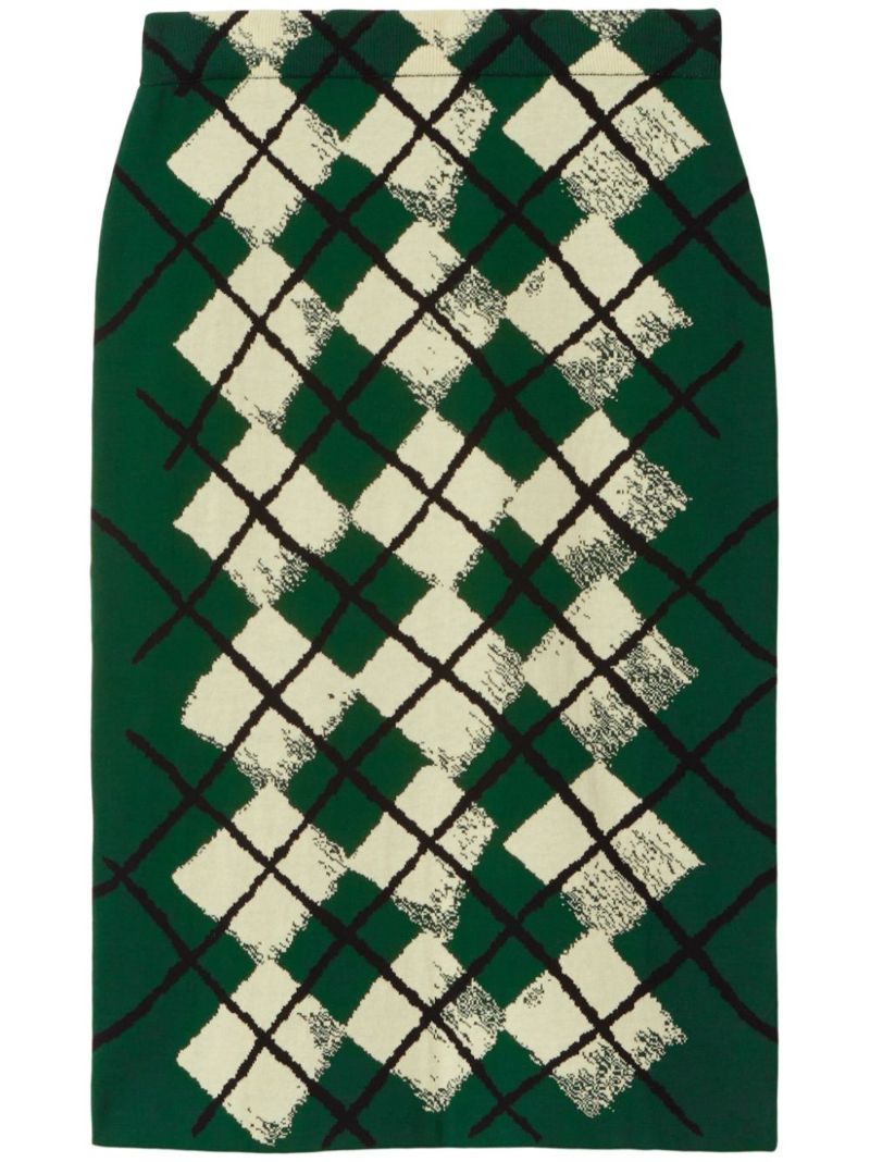 Green Argyle-knit Pencil Skirt