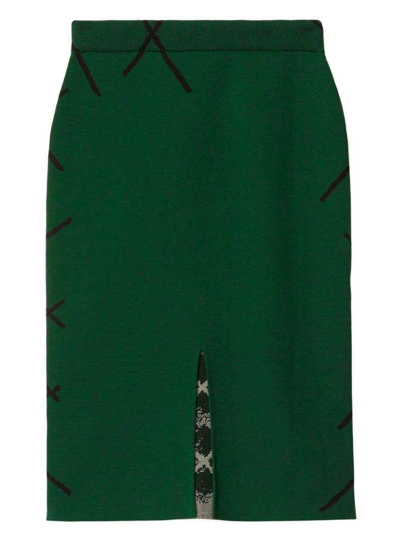 Green Argyle-knit Pencil Skirt