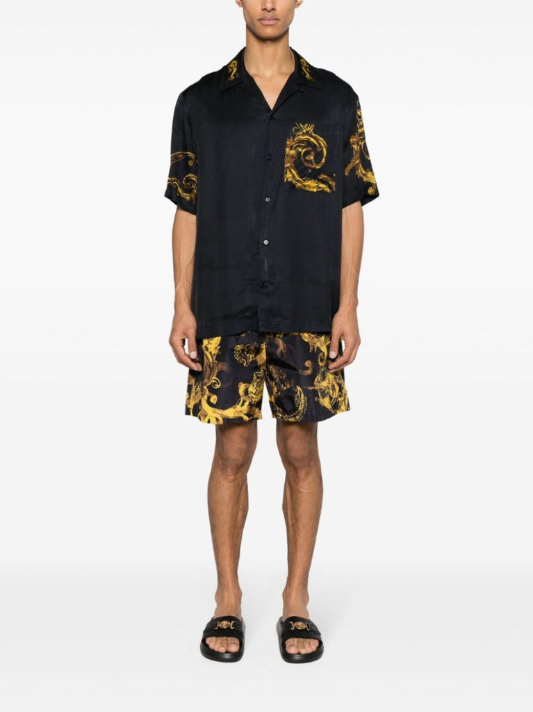 Black Baroccoflage-print Satin Shirt