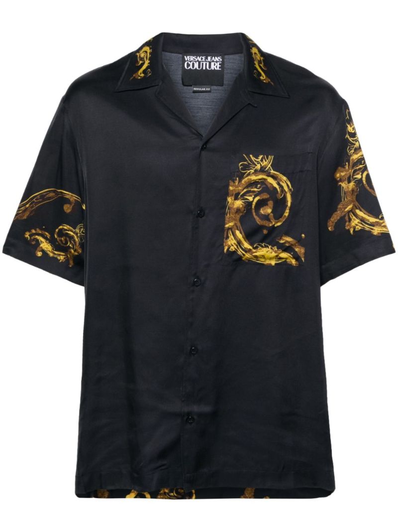 Black Baroccoflage-print Satin Shirt