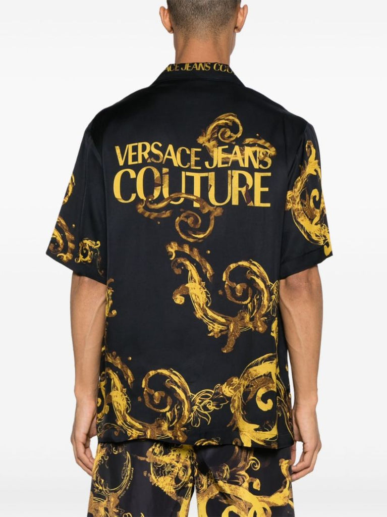 Black Baroccoflage-print Satin Shirt
