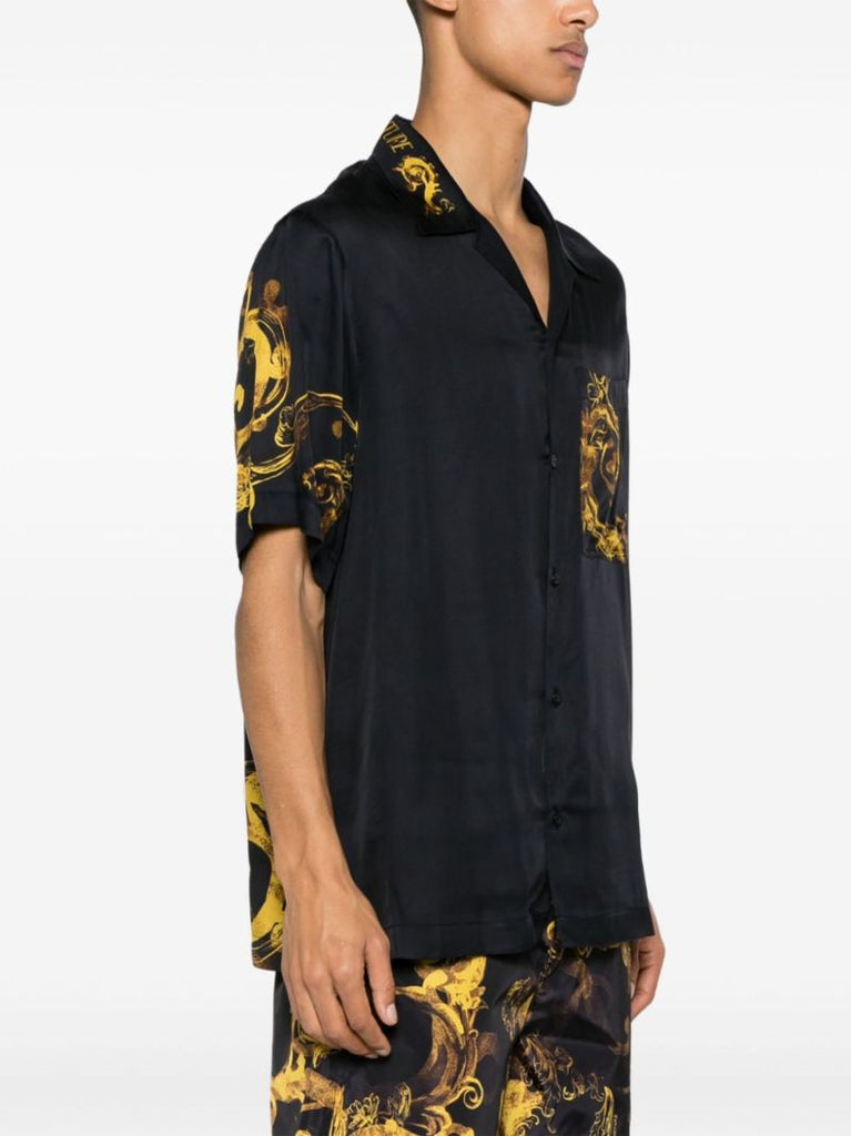 Black Baroccoflage-print Satin Shirt