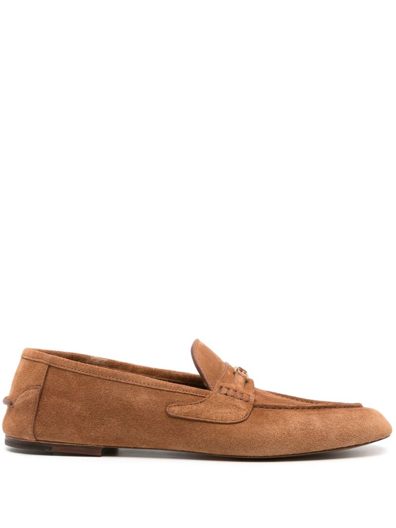 Brown Interlocking G Suede Loafers