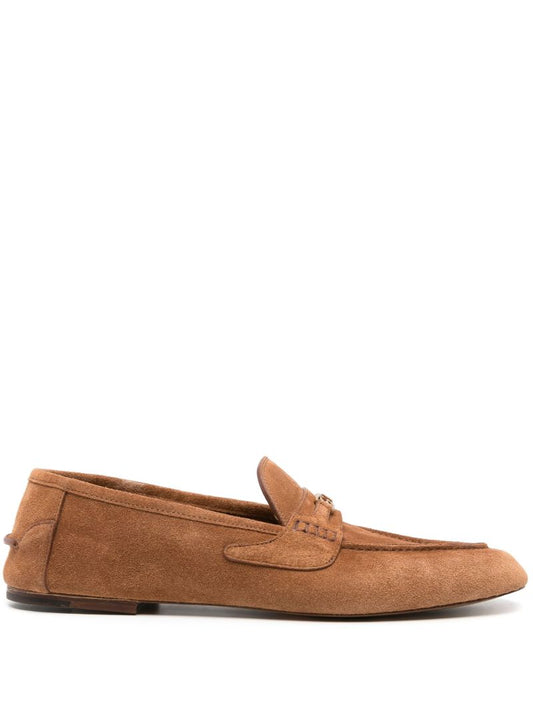 Brown Interlocking G Suede Loafers