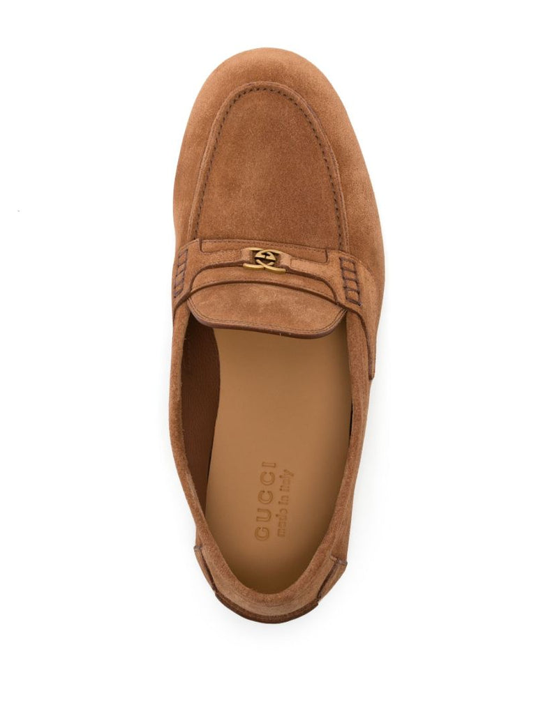 Brown Interlocking G Suede Loafers