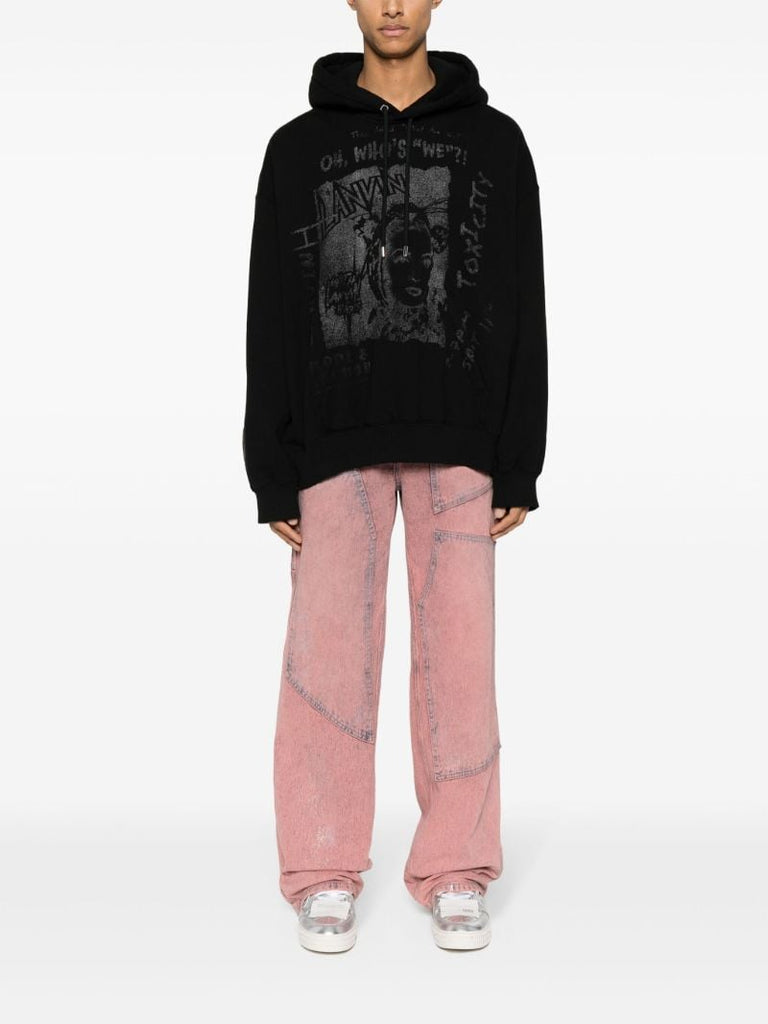 Black Graphic Print Cotton Hoodie