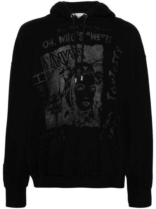 Black Graphic Print Cotton Hoodie