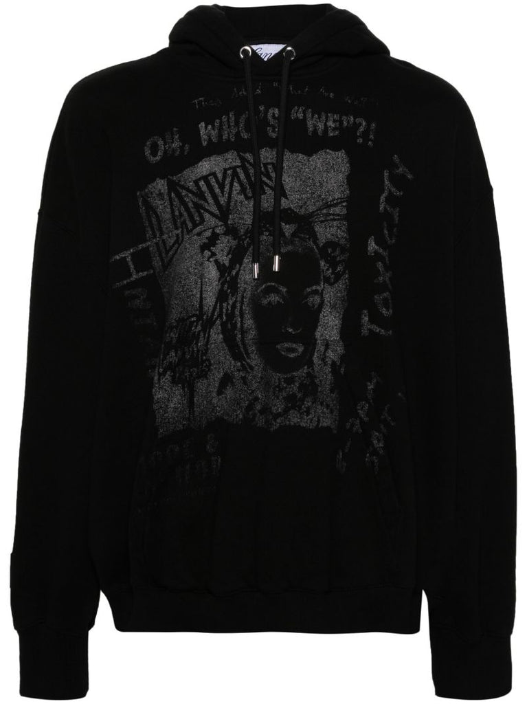 Black Graphic Print Cotton Hoodie