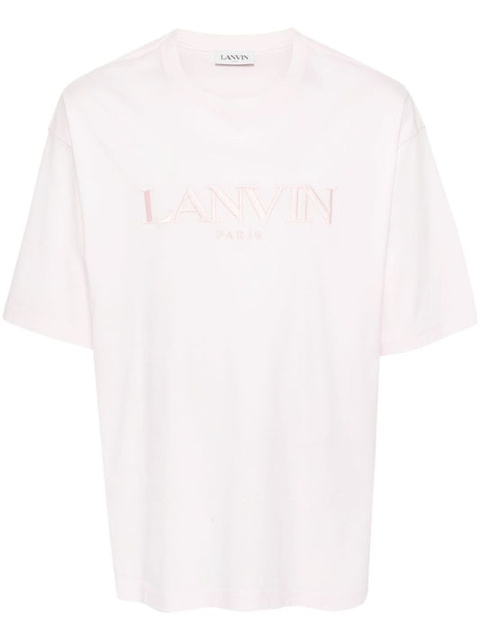 Pink Logo-embroidered Cotton T-shirt