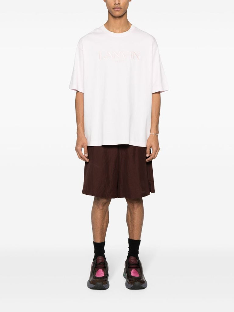 Pink Logo-embroidered Cotton T-shirt
