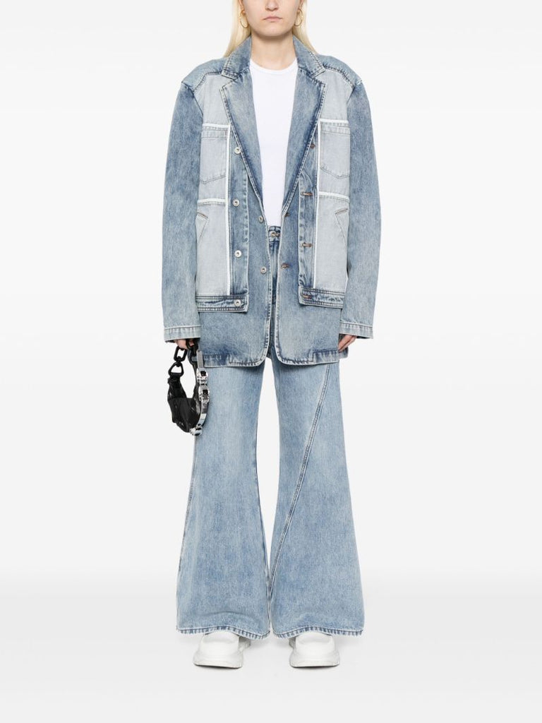 Blue Crossover Waist Wide-leg Jeans