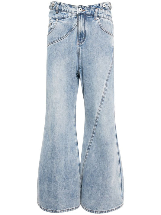 Blue Crossover Waist Wide-leg Jeans