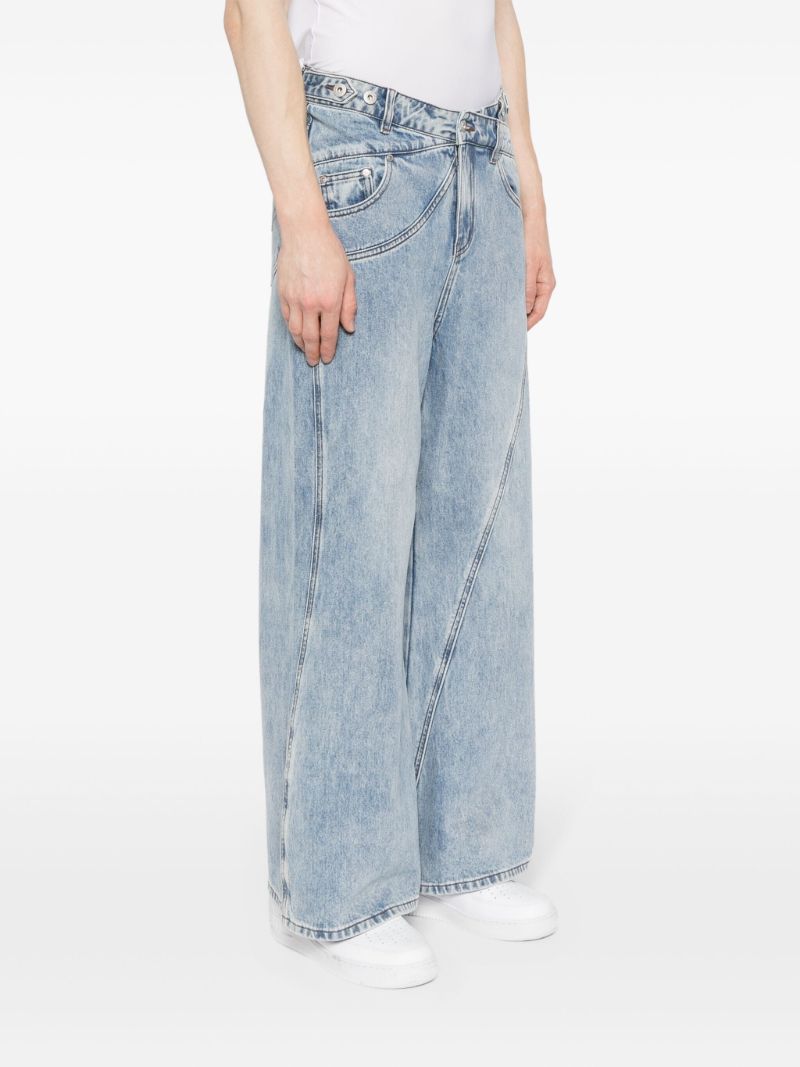 Blue Crossover Waist Wide-leg Jeans