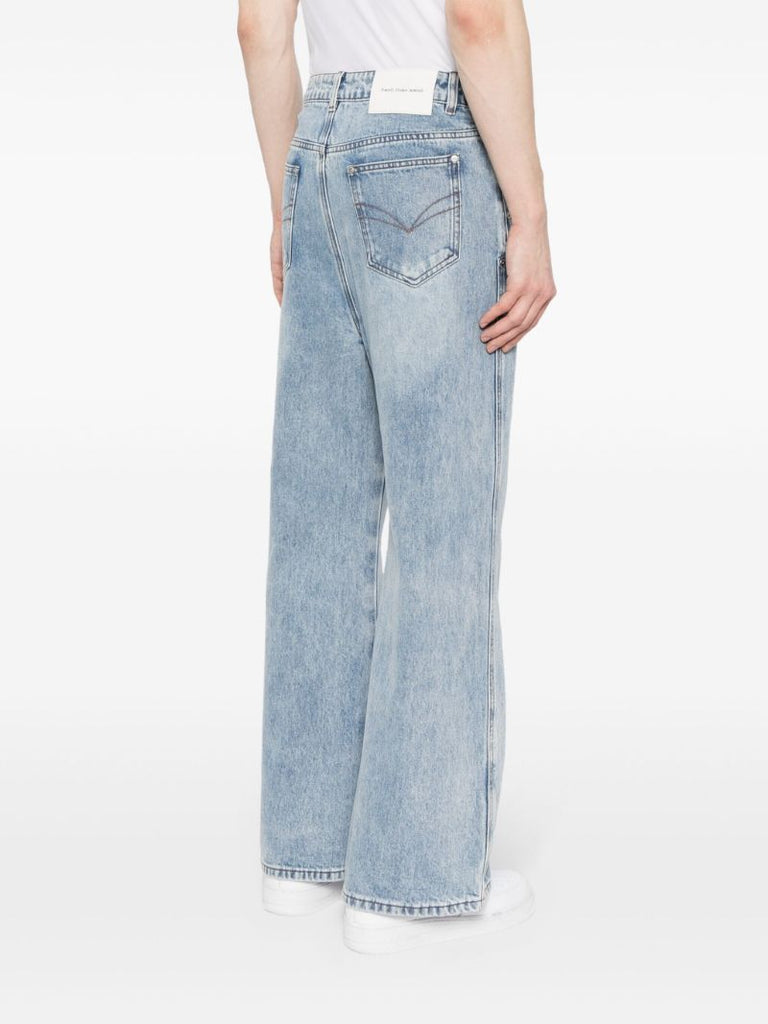 Blue Crossover Waist Wide-leg Jeans