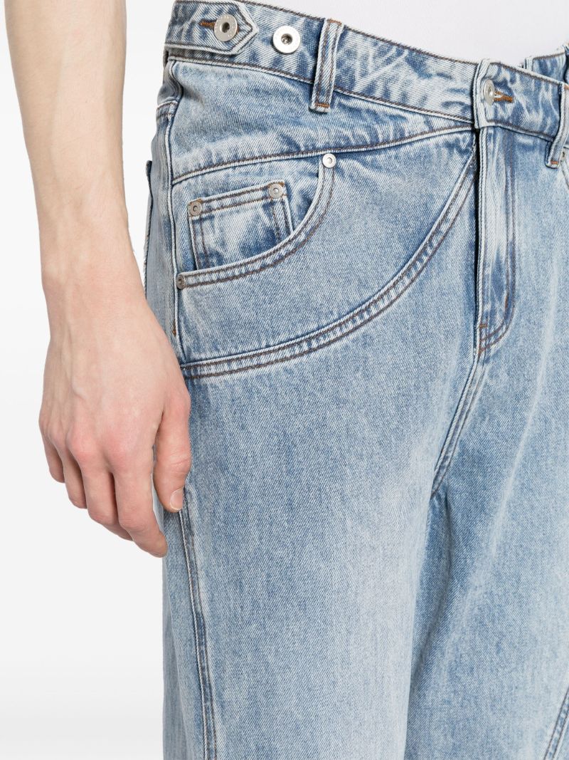 Blue Crossover Waist Wide-leg Jeans