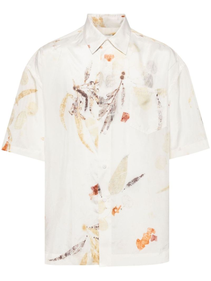 White Leaf-print Silk Shirt