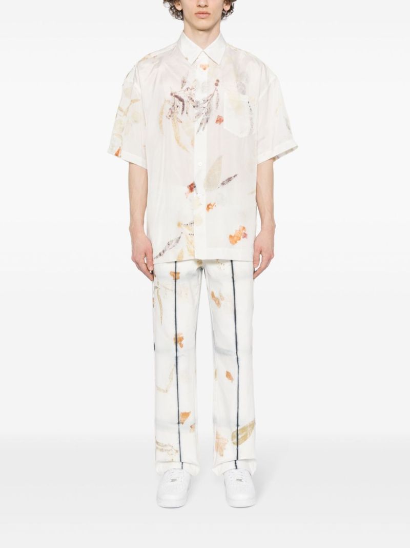 White Leaf-print Silk Shirt