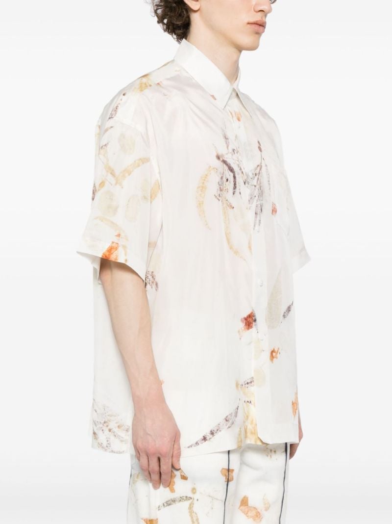 White Leaf-print Silk Shirt