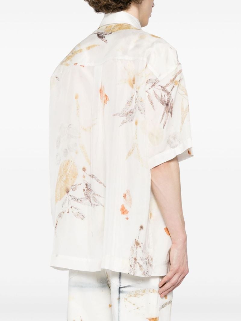 White Leaf-print Silk Shirt