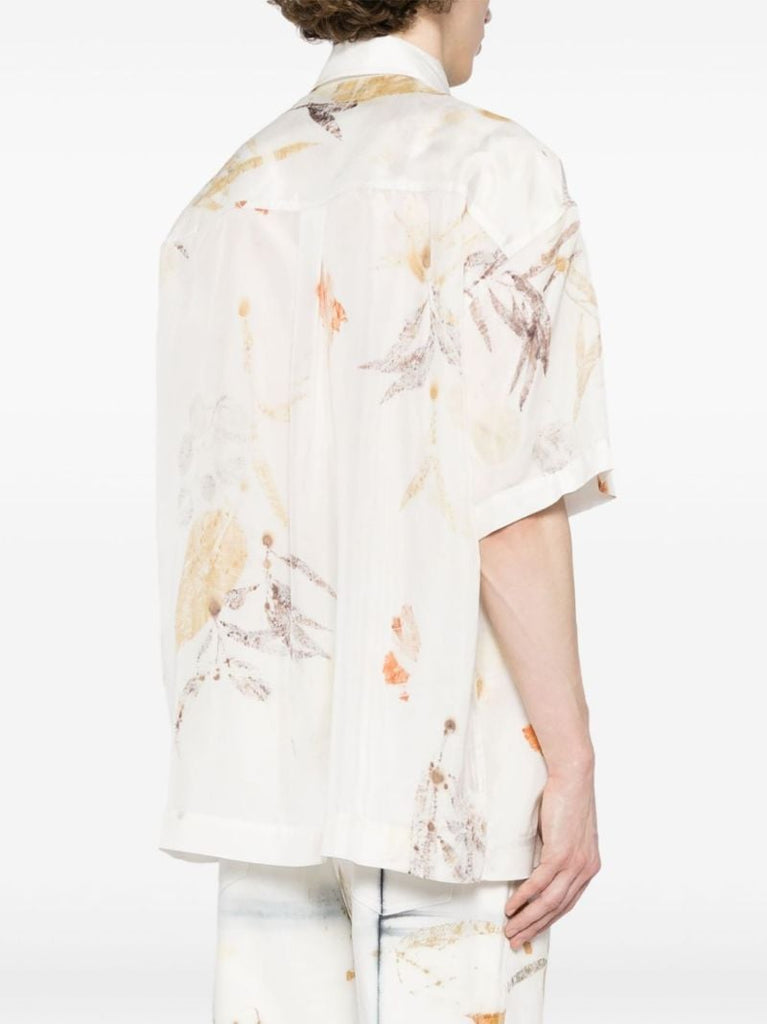 White Leaf-print Silk Shirt