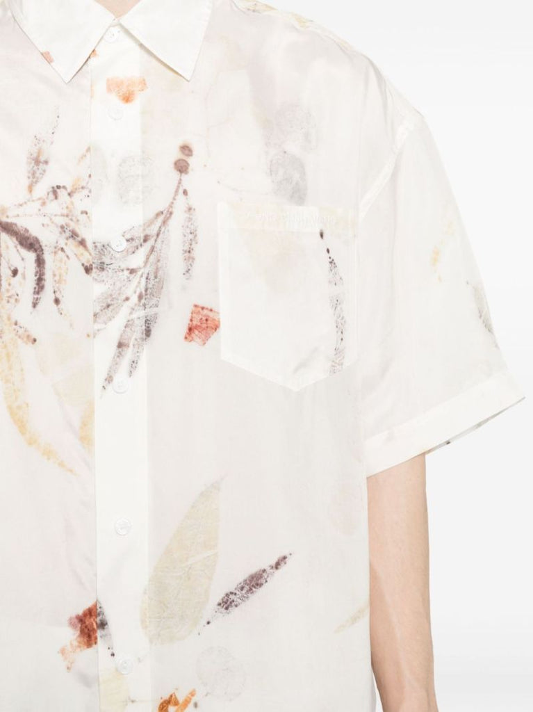 White Leaf-print Silk Shirt