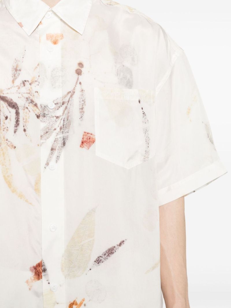 White Leaf-print Silk Shirt