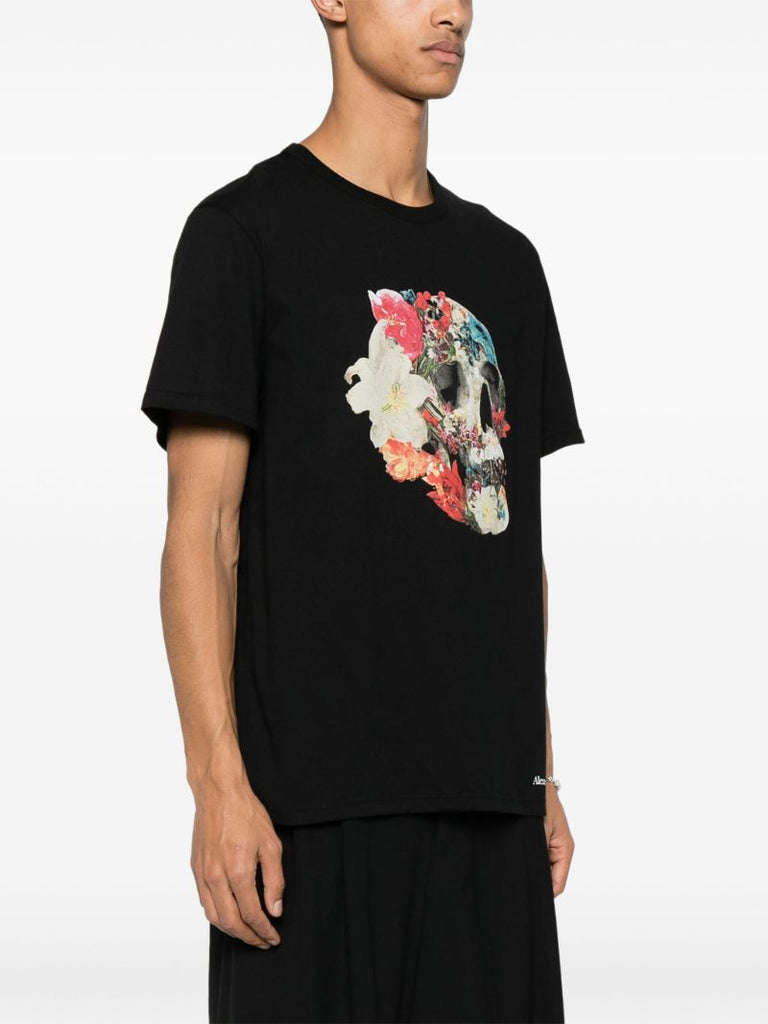 Black Skull Print Cotton T-shirt