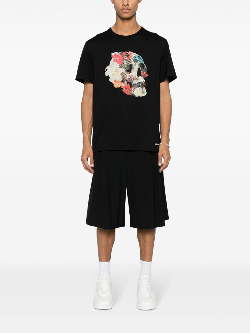 Black Skull Print Cotton T-shirt