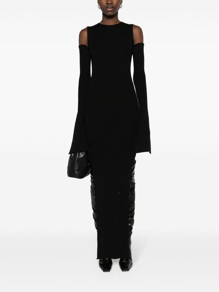 Black Ribbed Cold-shoulder Dress