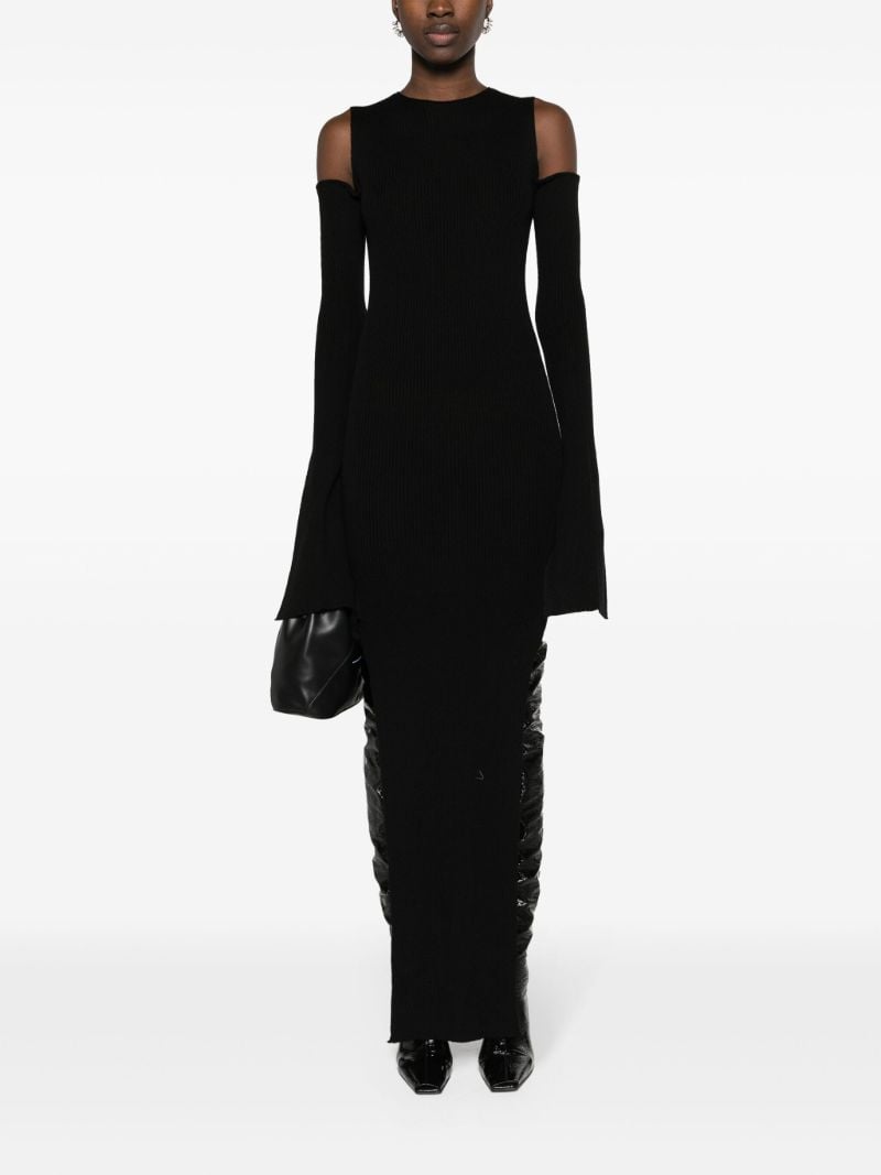 Black Ribbed Cold-shoulder Dress