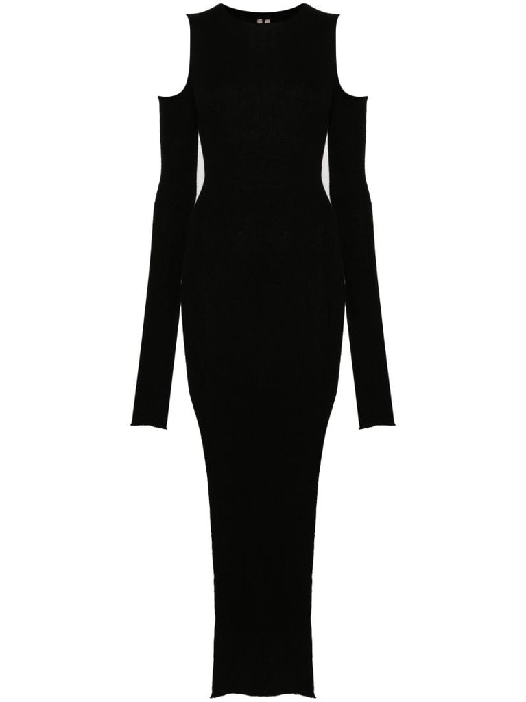 Black Ribbed Cold-shoulder Dress