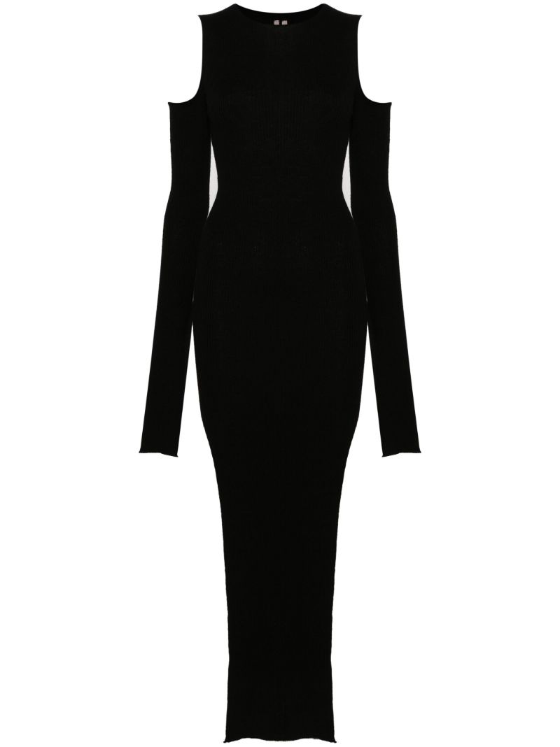 Black Ribbed Cold-shoulder Dress
