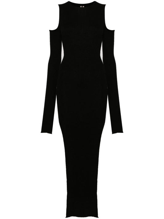 Black Ribbed Cold-shoulder Dress