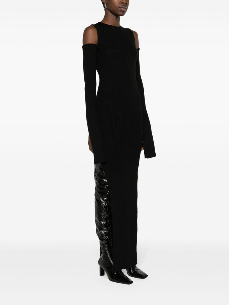 Black Ribbed Cold-shoulder Dress