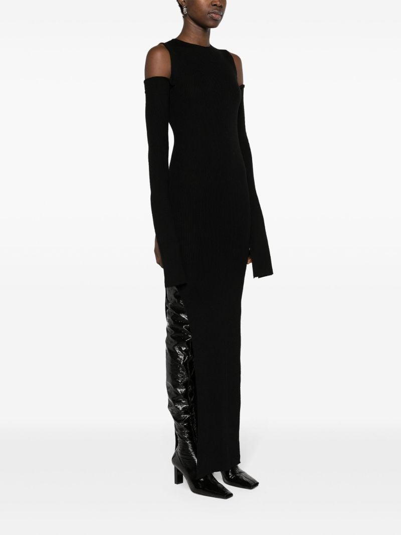 Black Ribbed Cold-shoulder Dress