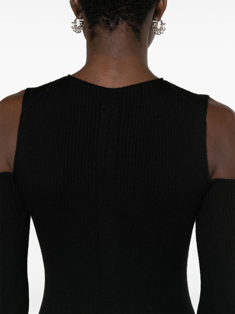 Black Ribbed Cold-shoulder Dress