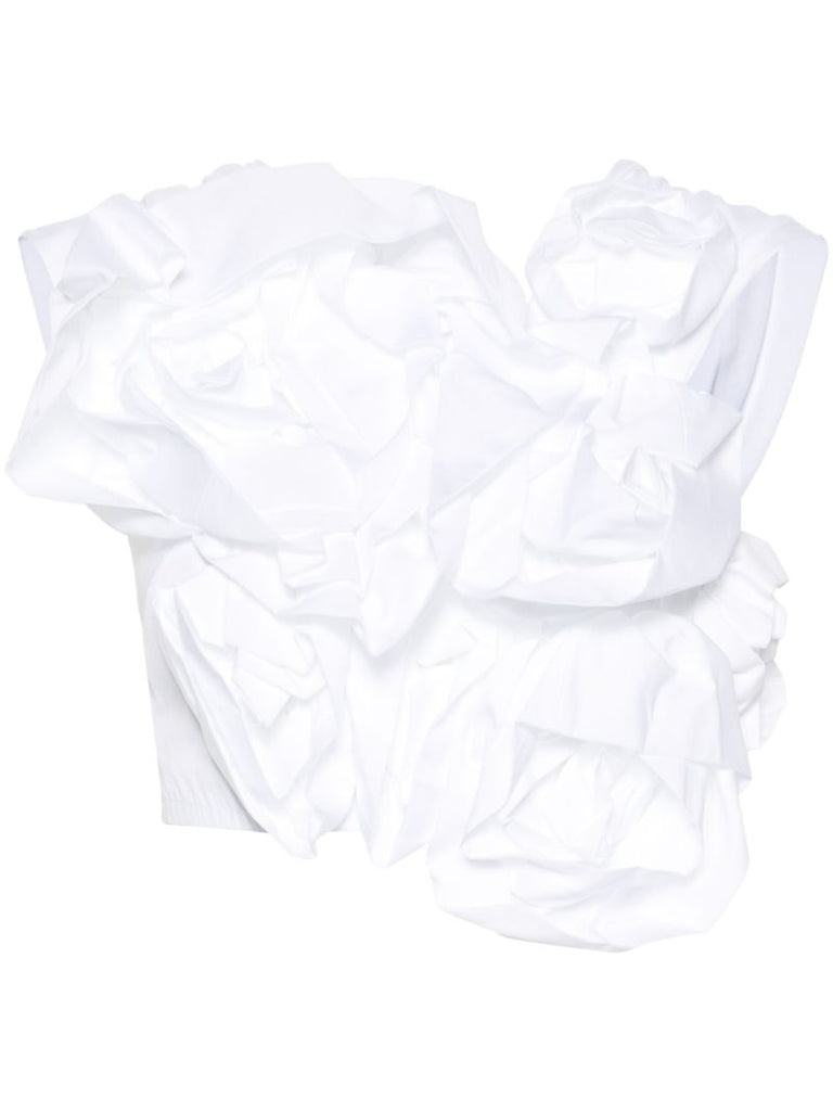 White Ruched Floral-appliquÃ© Cotton Top
