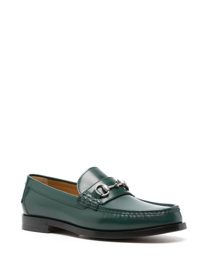 Green Horsebit Leather Loafers