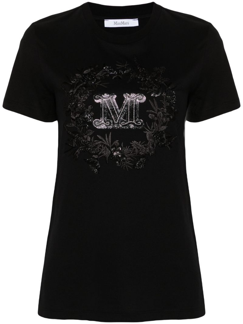 Black Rhinestone-logo Cotton T-shirt