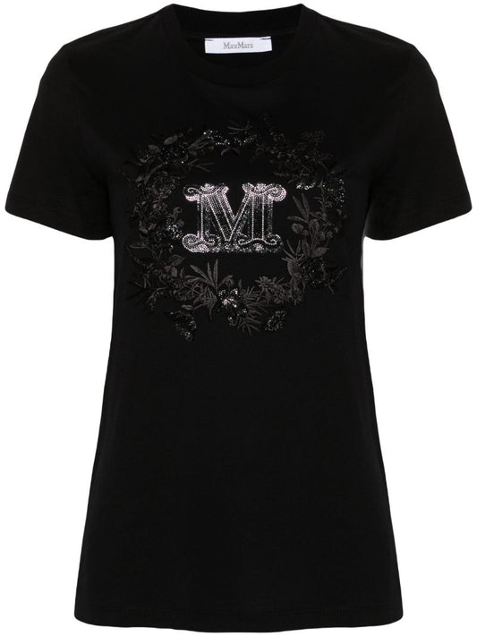 Black Rhinestone-logo Cotton T-shirt