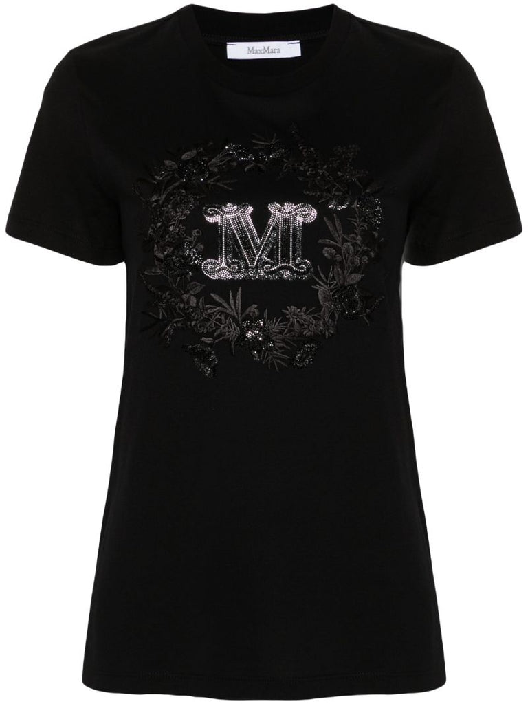 Black Rhinestone-logo Cotton T-shirt