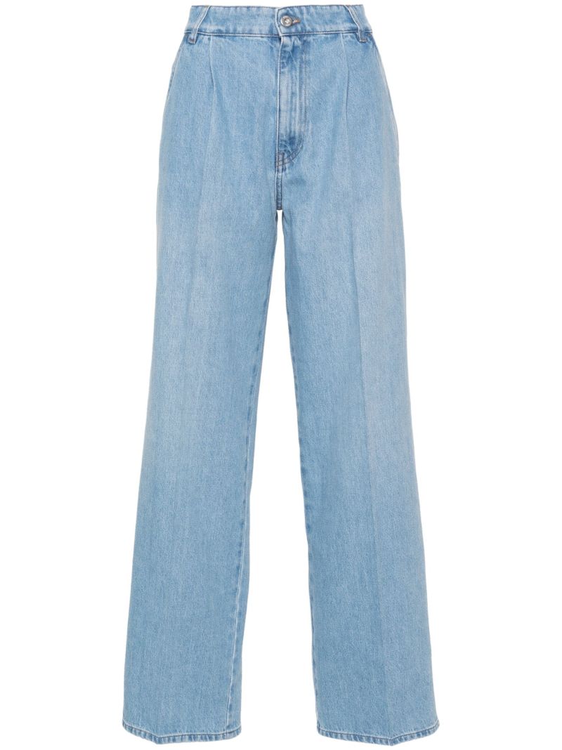 Blue Pleated Straight-leg Cotton Jeans