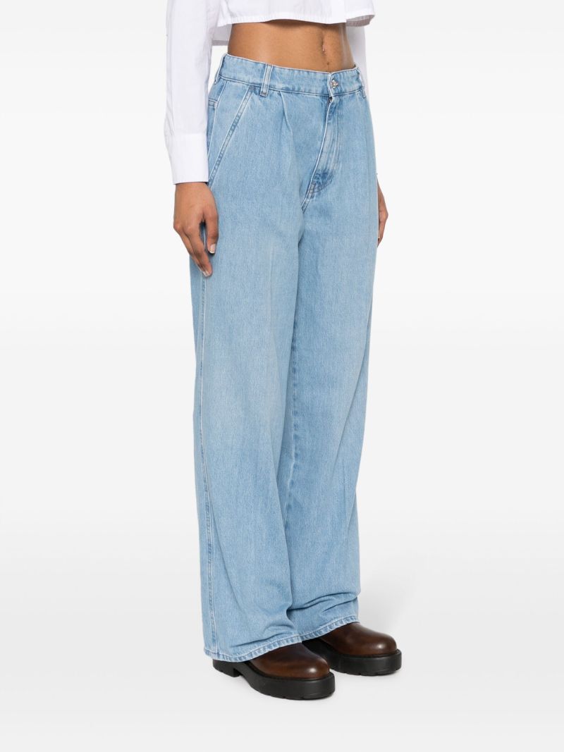 Blue Pleated Straight-leg Cotton Jeans