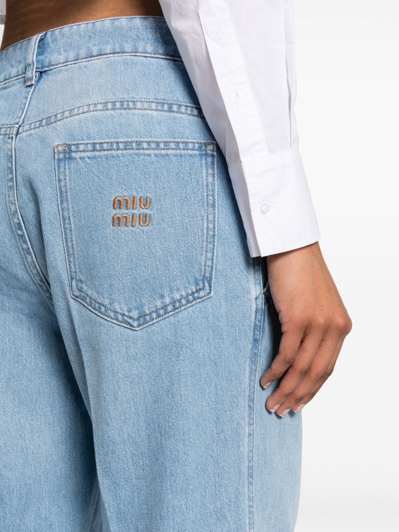 Blue Pleated Straight-leg Cotton Jeans