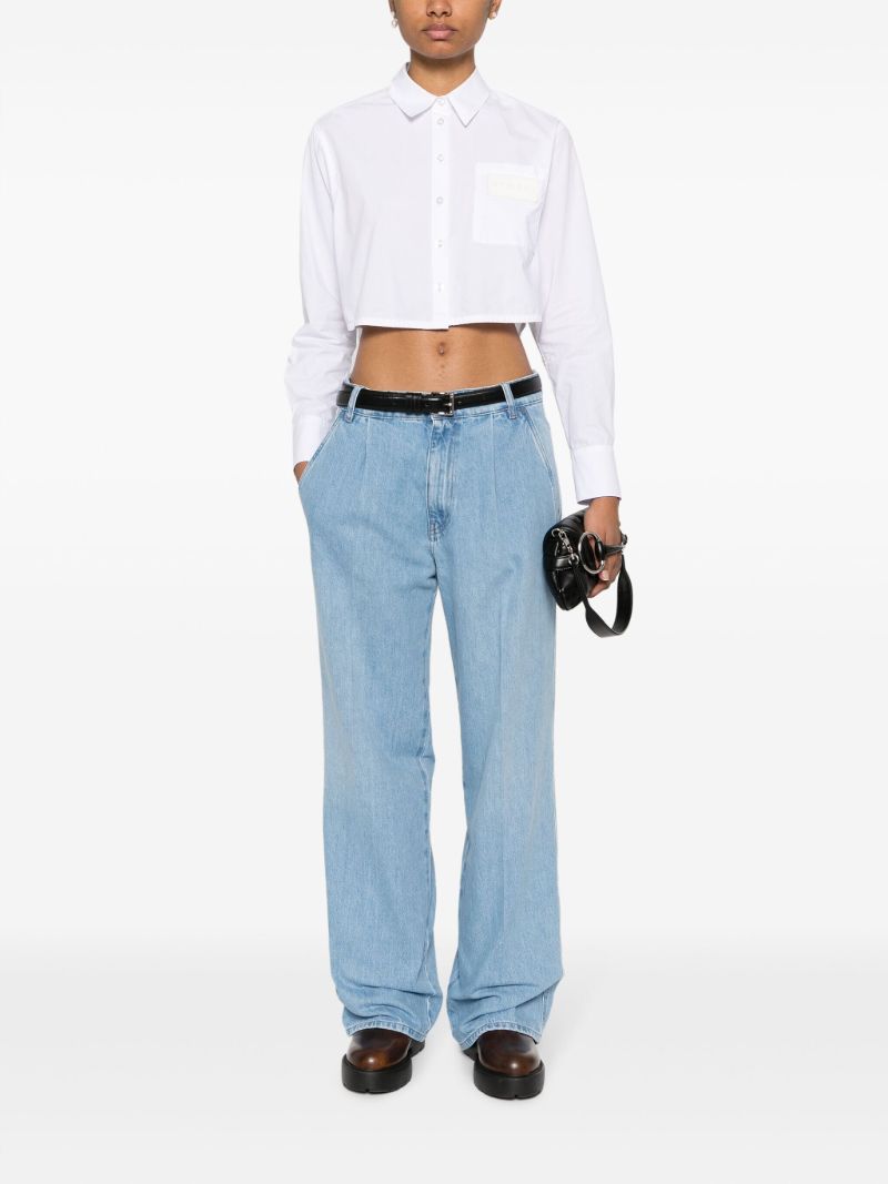Blue Pleated Straight-leg Cotton Jeans