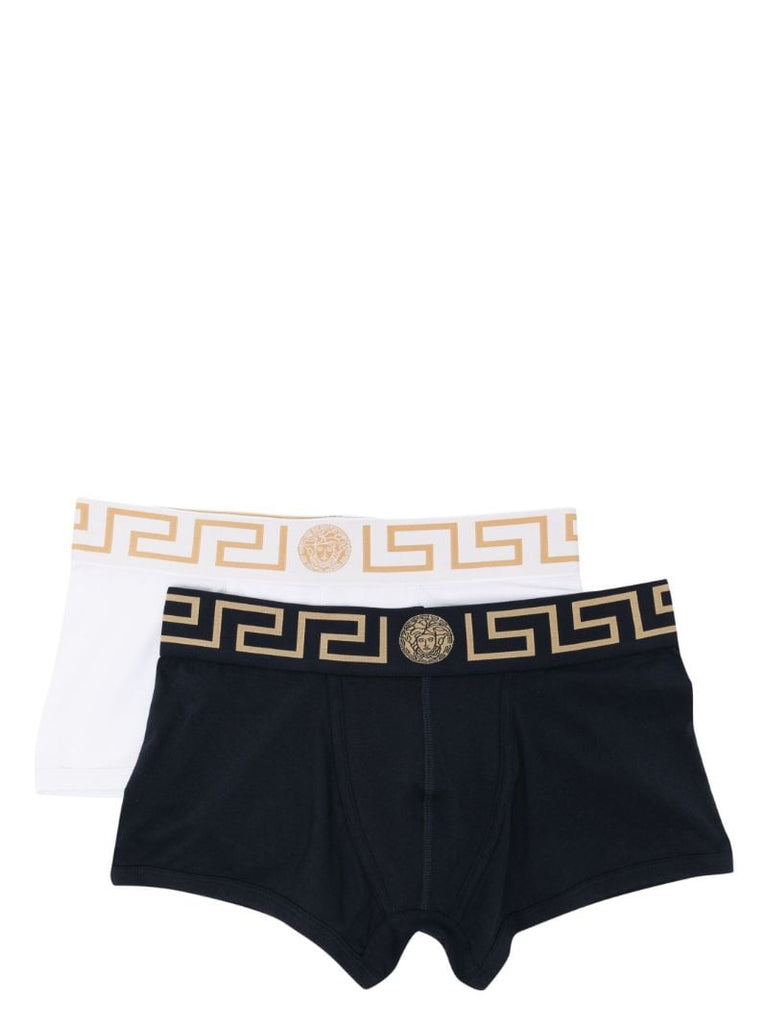 White and Blue Greca Border Boxer Briefs Set