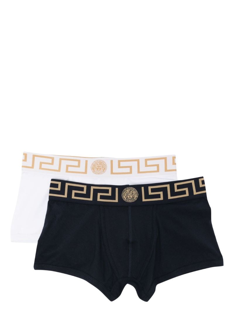 White and Blue Greca Border Boxer Briefs Set