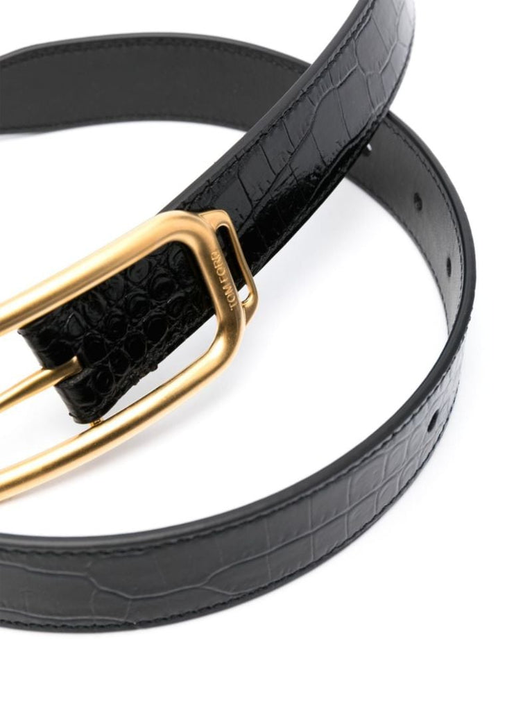Black Crocodile-effect Leather Belt